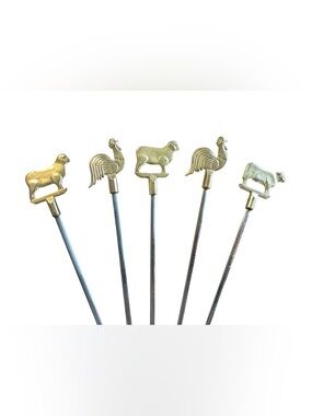 Vintage Farm Animal Skewers Shish Kabob Set of 5 Metal Farmhouse Decor